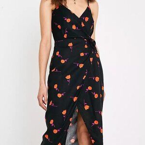Urban Outfitters  Quebec Midi Side Tie Wrap Dress  Poppy Floral Print  Linen XS